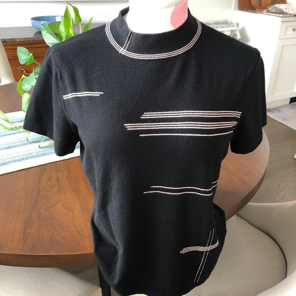 Vintage Key West Lady's Fashion SS Mock Collar Knit Retro Sweater Black Pink M/L - Picture 1 of 9